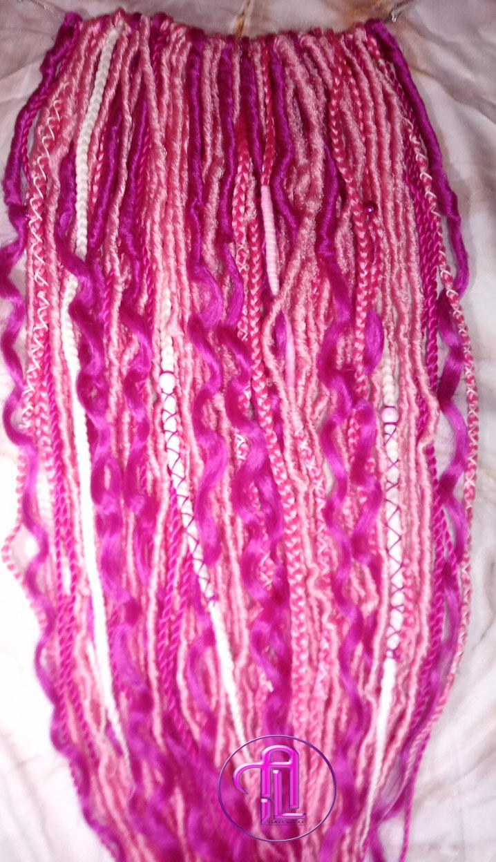 Pink white curl SE 75 Piece Set Straight wavy dreads textured braid Bohemian synthetic dreadlock Soft Boho Dread Braid Hair Extension Plaits