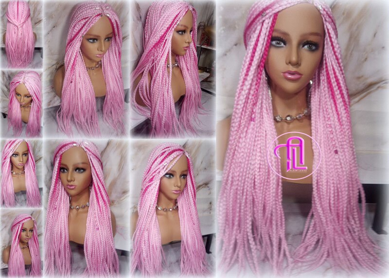 Light Pink Hot Pink Mermaid Princess Wig Box Braids braided Synthetic hair Lace Part Wig Light Pink wig extensions stage hair wig Barbie