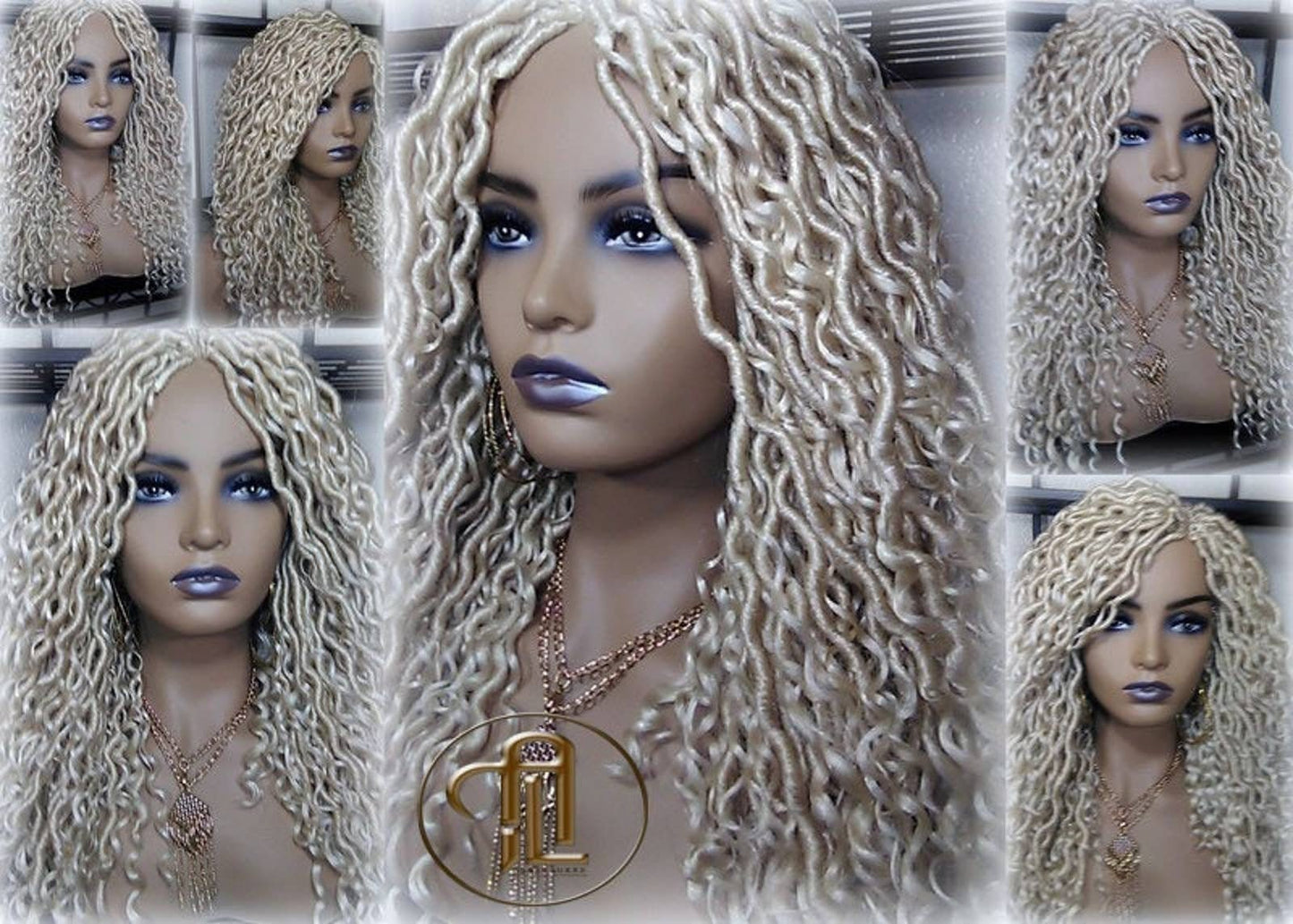 613 Blonde Goddess Faux Locs 14in Short Braid Wig Platinum White Blonde Marley Dred Lock Wig Gypsy Bohemian Boho Lace Part