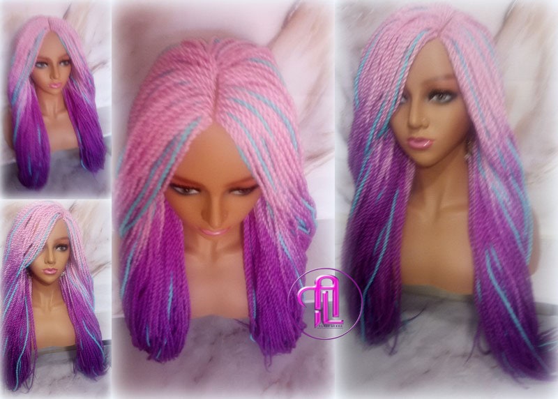 Ombre Pink Purple Blue 24 Inch Long Soft Senegalese Twist Ombre Braids Hair Synthetic Braiding Hair Extension Unicorn