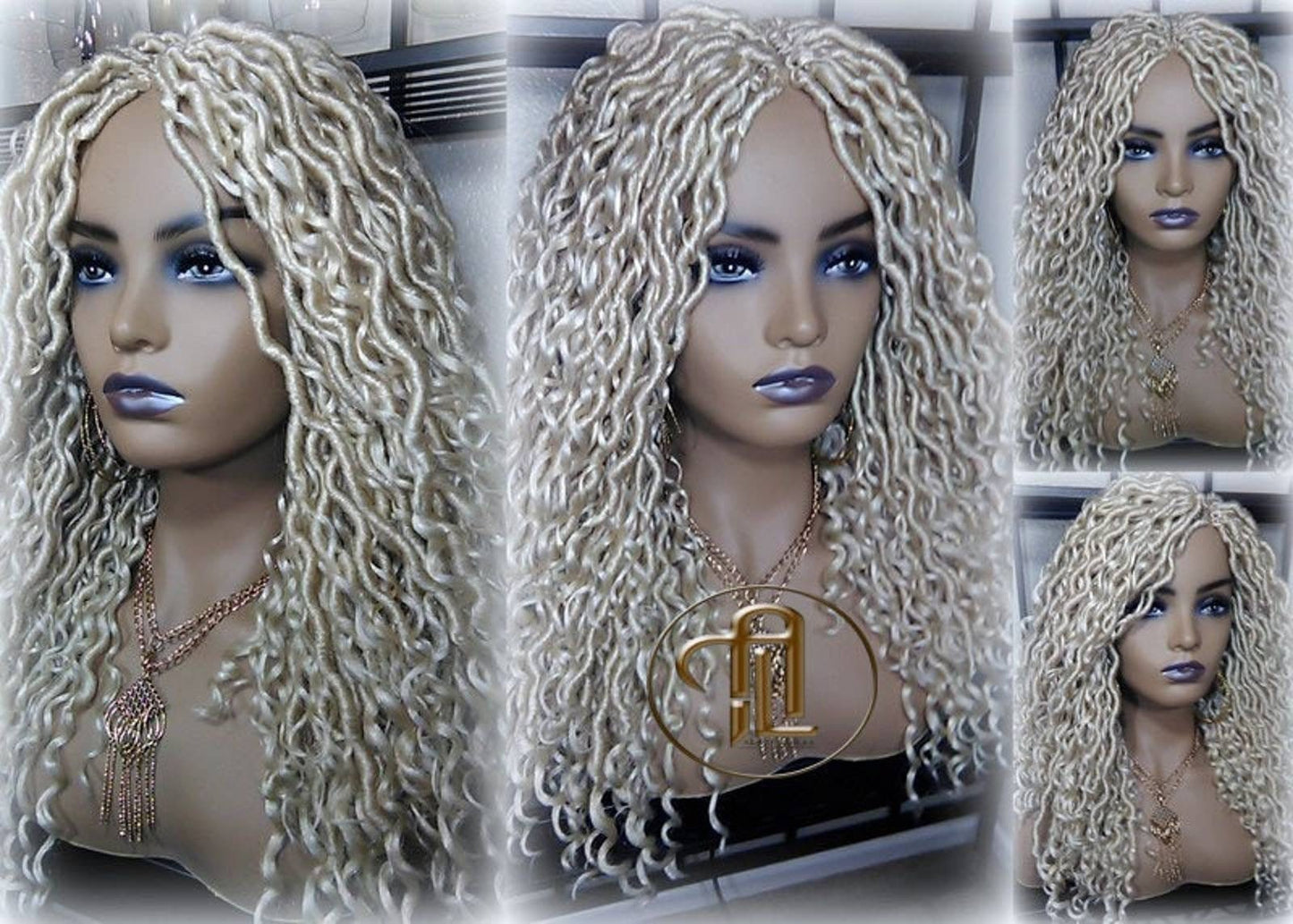 613 Blonde Goddess Faux Locs 14in Short Braid Wig Platinum White Blonde Marley Dred Lock Wig Gypsy Bohemian Boho Lace Part