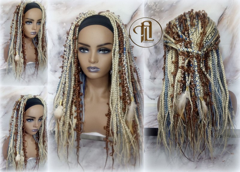 Headband Wig Blonde 613 Platinum 27 Honey Blue Box Braids Gypsy Bohemian Boho Wig Blonde Long Straight Hair Fall Viking Braided Wig