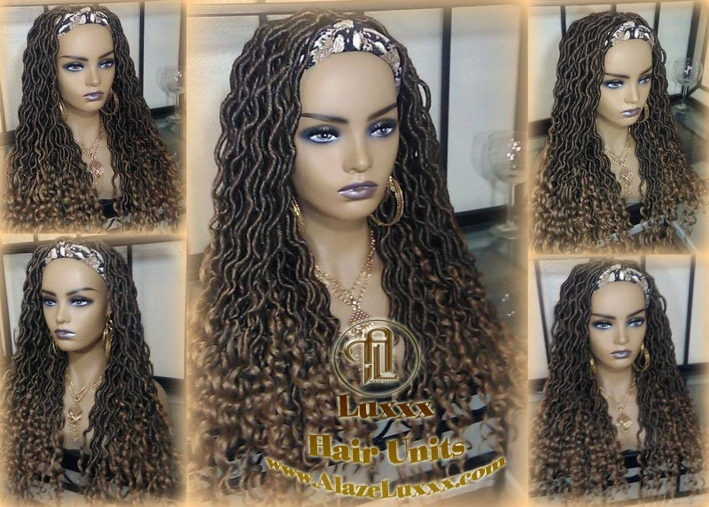 Headband Wig Black Brown Goddess Faux Loc Wig Long Wavy Brown Tips Ends 30 Hair Bohemian Boho Gypsy Dread DE SE Dred Lock Braided Wigs