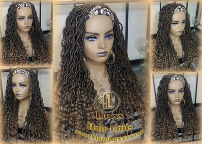 Headband Wig Black Brown Goddess Faux Loc Wig Long Wavy Brown Tips Ends 30 Hair Bohemian Boho Gypsy Dread DE SE Dred Lock Braided Wigs