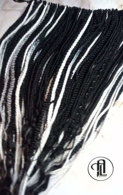 Black Silver White Grey Single Ended SE 100 Piece Set Kit Mixed Soft Crochet Boho Dread Braid Extensions Textured Natural Realistic