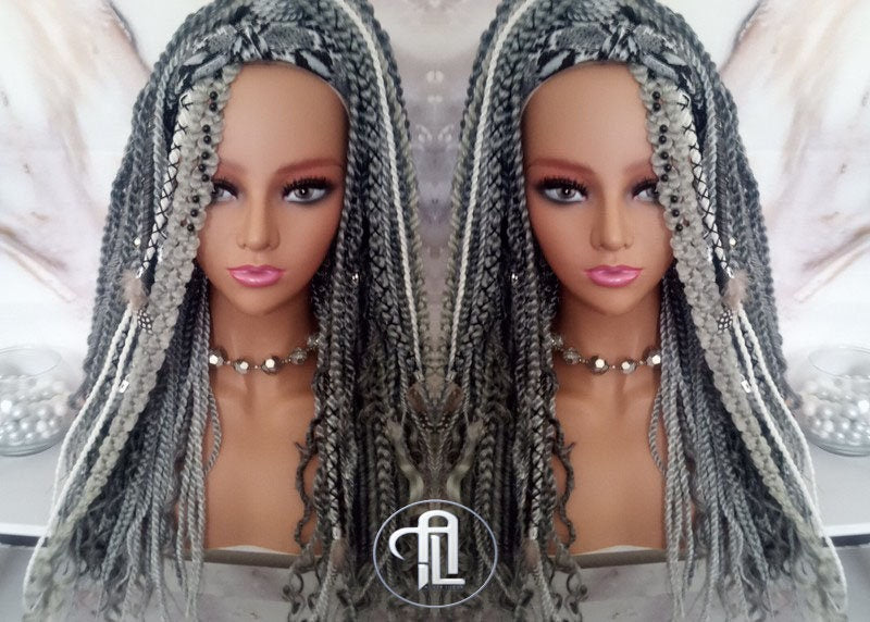 Headband Wig Silver Grey 44 51 Braids Dreads Mix Set Twist Soft Crochet Boho Dread Braid Set Bohemian extensions