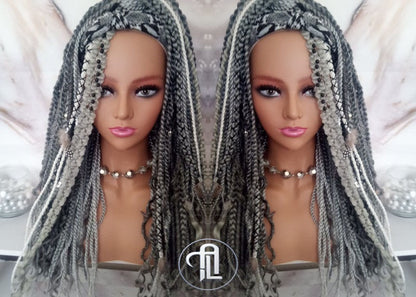 Headband Wig Silver Grey 44 51 Braids Dreads Mix Set Twist Soft Crochet Boho Dread Braid Set Bohemian extensions