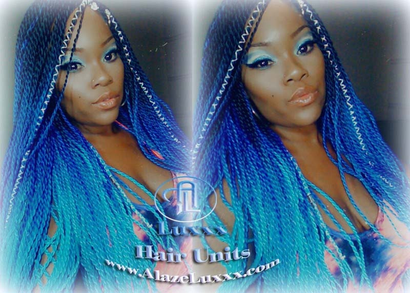 Blue  Unicorn Mermaid Wig Senegalese Twist Braid Wig Blue Ombre Small Long Micro Braids Royal Baby Sky Sale Alopecia Blue Braids