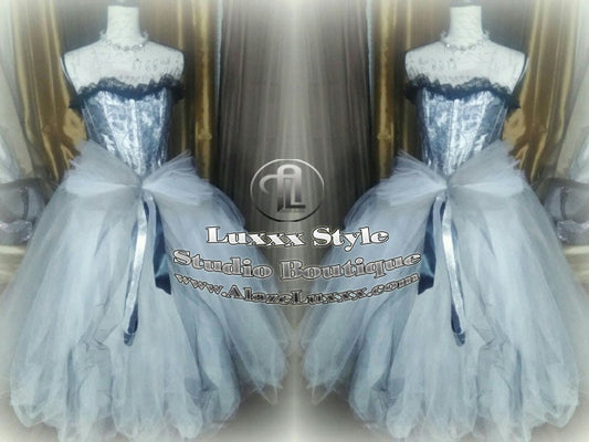 Burlesque Wedding Prom Party Dress Quinceanera Cosplay EDC RAVE Festival Silver White TuTu Tulle Corset Skirt Sweet16 Bridesmaid Homecoming