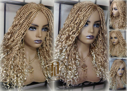 14 in Box Braid Boho Short Curly Wig Blonde 27 613 Mix Ombre Balayage Honey Blonde Platinum Wig for Black White Women Alopecia Ready to Ship