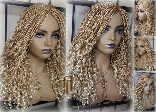 14 in Box Braid Boho Short Curly Wig Blonde 27 613 Mix Ombre Balayage Honey Blonde Platinum Wig for Black White Women Alopecia Ready to Ship