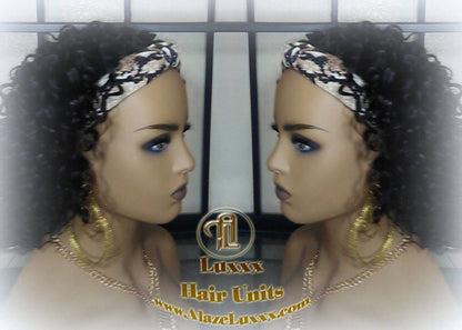 Headband Wig Black 1B Headband Wig Short Black Curly Wavy Ends Hair Human Hair