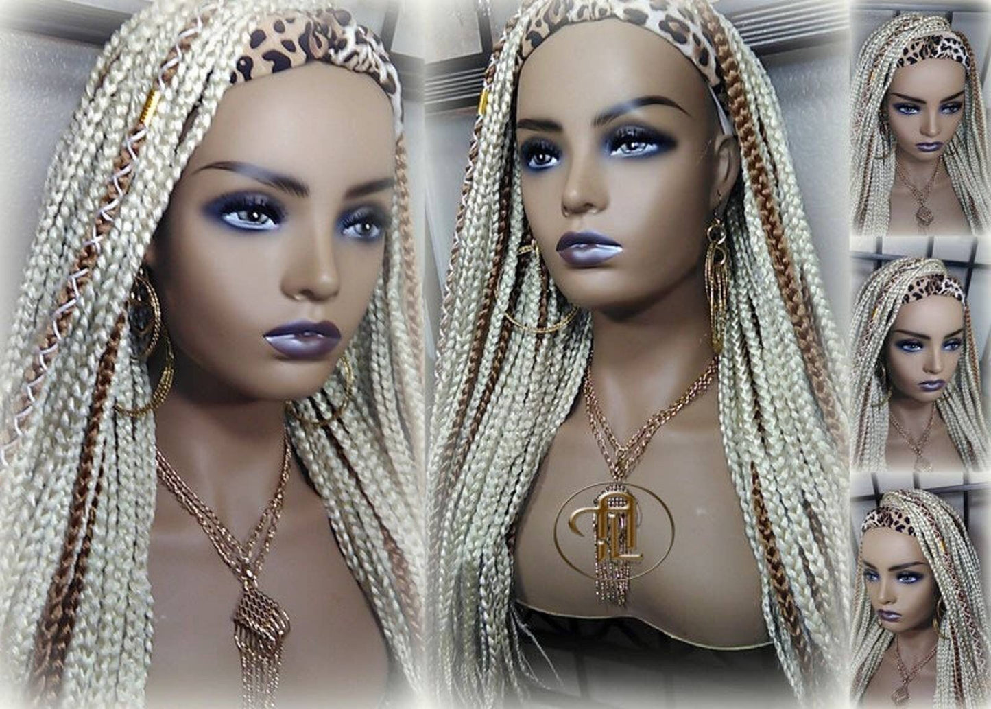 Headband Wig Blonde 613 Platinum 27 Honey Box Braids Gypsy Bohemian Boho Wig Blonde Long Straight Waterfall Hair Braided Wig