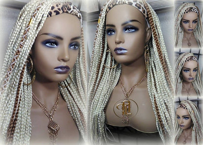 Headband Wig Blonde 613 Platinum 27 Honey Box Braids Gypsy Bohemian Boho Wig Blonde Long Straight Waterfall Hair Braided Wig