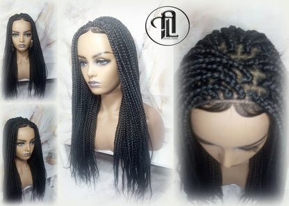 Box Braid Wig Black Lace Closure with Baby Hair Unit Straight Glueless! Braided Lace Wig
