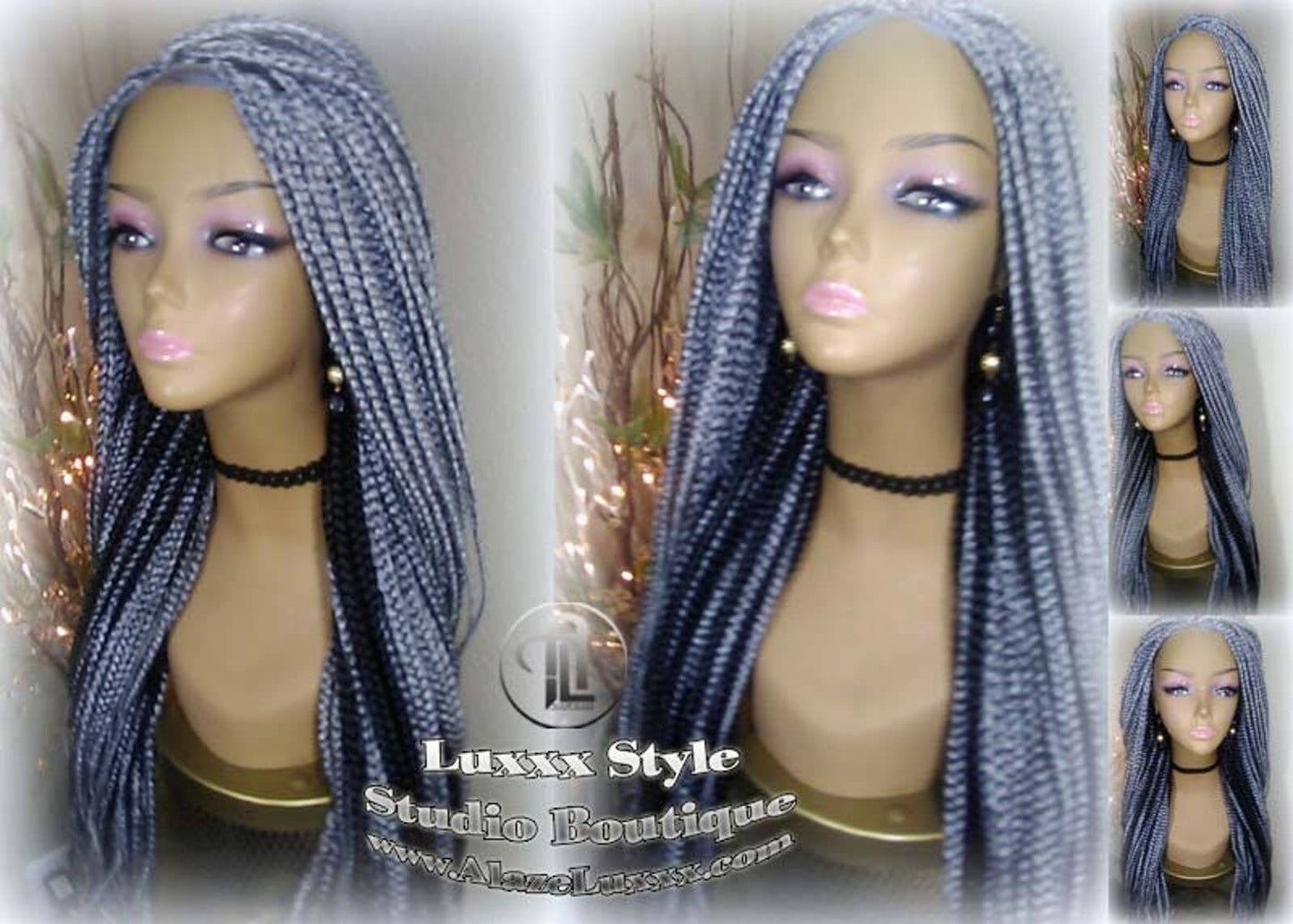 Braid Lace Wig Box Braid 44 51 Wig Storm Long Grey Gray Silver Lace Closure Baby Hair Medium Straight Glueless! Pre Stretched Braiding