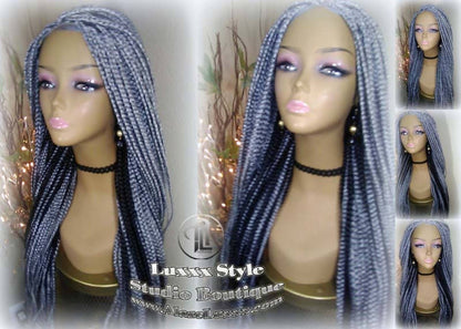 Braid Lace Wig Box Braid 44 51 Wig Storm Long Grey Gray Silver Lace Closure Baby Hair Medium Straight Glueless! Pre Stretched Braiding