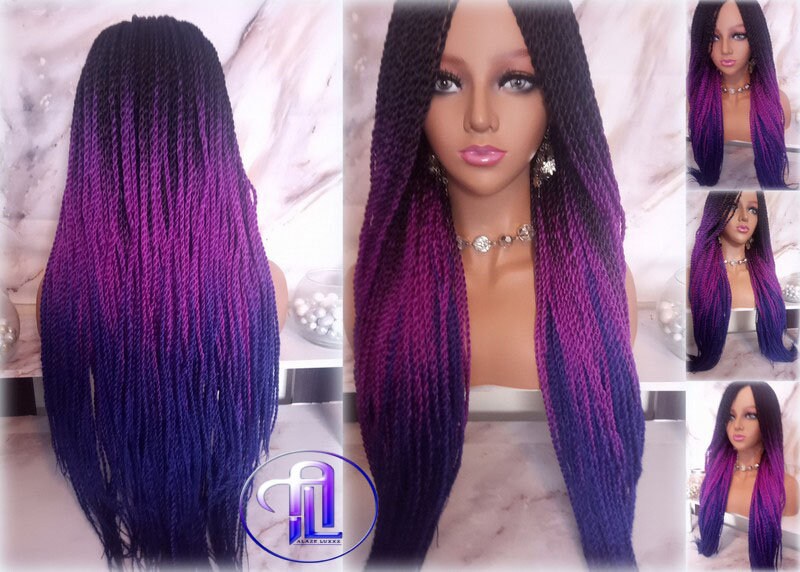 Ombre Purple Blue Senegalese Twist Purple 24 Inch Long Soft Crochet Ombre High Temperature Braids Hair Synthetic Braiding Hair Extension