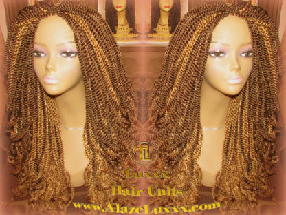 18' Long Blonde Bombshell  2Tone Brown Kinky Marley Twist Wig Unit! Alternative Hair Senegalese Twist Crochet Box Braid Braided Dred Lock