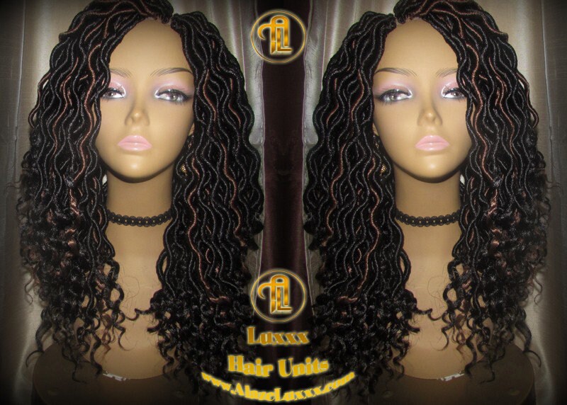 Black 1b 30 Goddess Faux Locs Wavy Curly Crochet 16 inch Short Medium Braid Wig Black Brown  Marley Dreds Braid Wig faux Loc Wig
