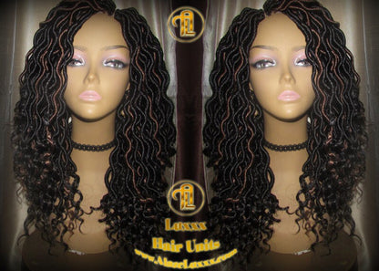 Black 1b 30 Goddess Faux Locs Wavy Curly Crochet 16 inch Short Medium Braid Wig Black Brown  Marley Dreds Braid Wig faux Loc Wig