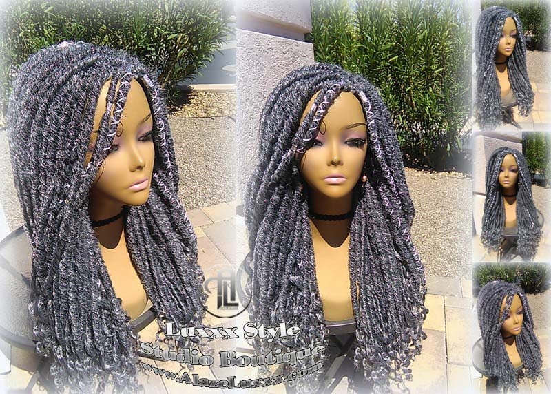 Big Large Fluffy  Storm Silver Grey Gray 44 51 Platinum Metallic Chrome Hair Gypsy Bohemian Boho Goddess Faux Dread Locs Wig Coplay Crochet