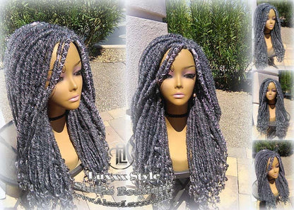 Big Large Fluffy  Storm Silver Grey Gray 44 51 Platinum Metallic Chrome Hair Gypsy Bohemian Boho Goddess Faux Dread Locs Wig Coplay Crochet