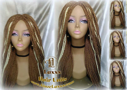 27 613 Blonde Long Straight Small Senegalese Twist Wig Unit Barbie Blonde 22' Braids Twist Locs 613 Braiding Hair Platinum Blonde Braids Wig