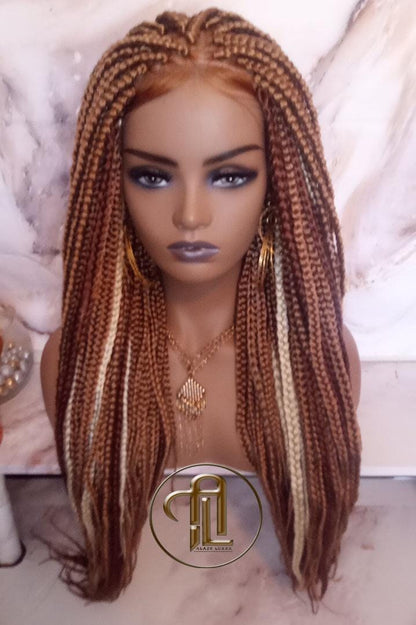 Lace Frontal Braid Wig Blonde Brown Ginger 27 30 613 Box Braid Wig Copper White Blonde Platinum Lace Baby Hair Unit Straight Glueless Braid