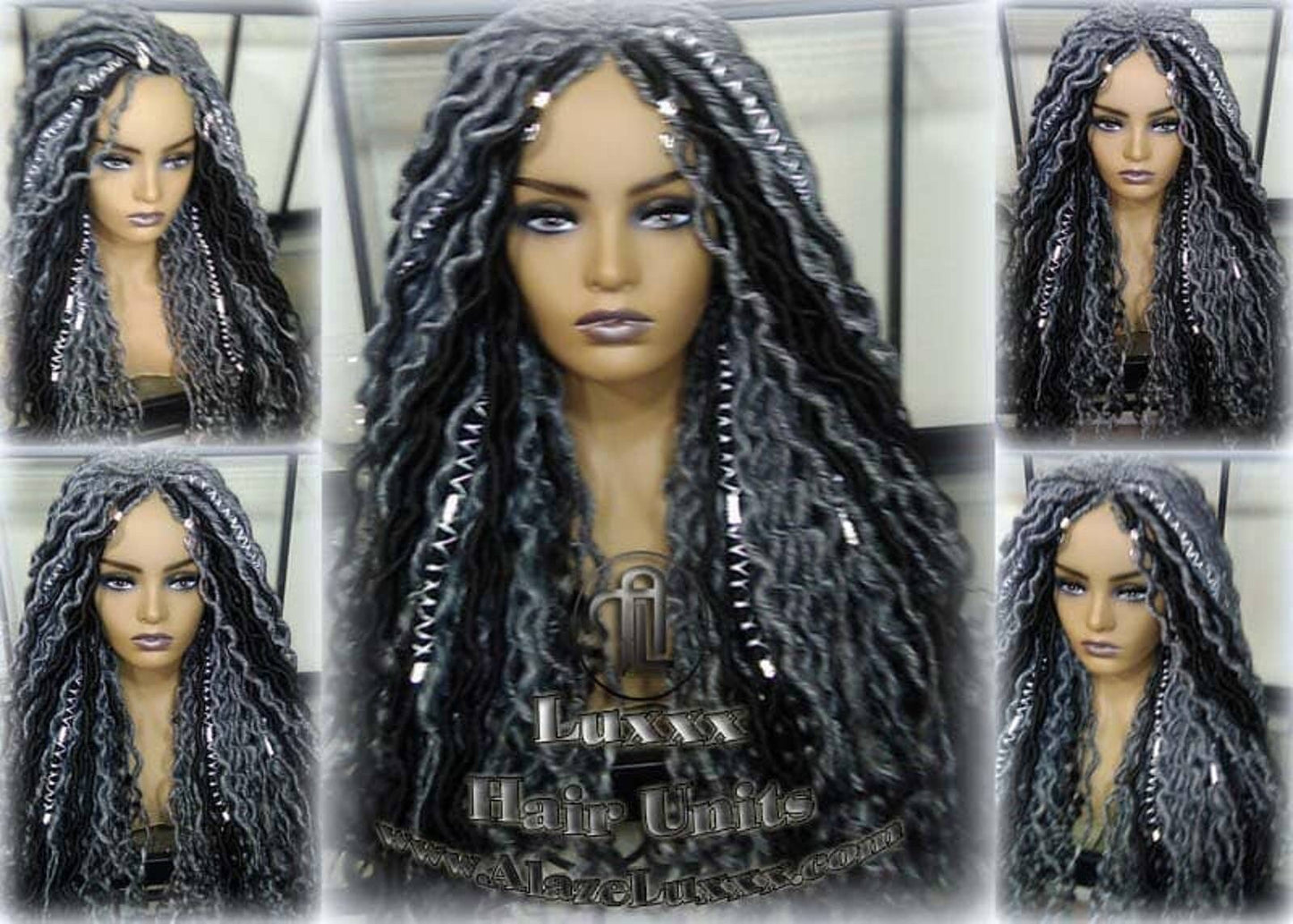 Goddess Faux Dread Locs Salt N Pepper 44 51 Gypsy Boho Silver Black 1B Grey Gray Platinum Storm Wig Unit Wavy
