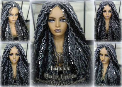 Goddess Faux Dread Locs Salt N Pepper 44 51 Gypsy Boho Silver Black 1B Grey Gray Platinum Storm Wig Unit Wavy