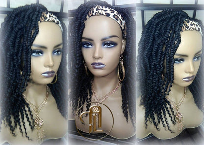 Headband Wig 14in' Passion Twist Short Black 1B Mini Small Fluffy Irregular Bomb Spring Kinky Bohemian Boho Water Wave Hair twist hair