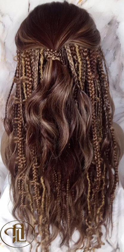 Full Wig Dread Braid Bangs Twist Soft Crochet Boho Synthetic Dread Braid Bohemian Dark Root Ombre Brown Blonde Long Wavy Curly Balayage Wig