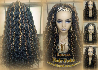 Headband Wig Black 1B 27 30 Brown Goddess Faux Loc Wavy Hair Bohemian Boho Gypsy Braided Wigs Same Day Shipping