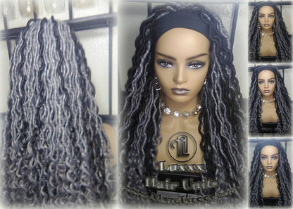 Headband Wig Goddess Faux Dread Locs Salt N Pepper 44 51 Gypsy Boho Silver Black 1B Grey Gray Platinum Storm Wig Unit Wavy Ready to Ship