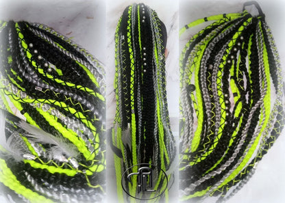 Ponytail Hair Fall Extensions Green Black Grey Ombre Elements Accents Feathers synthetic box braids hair scrunchie clip in Clip on Braids