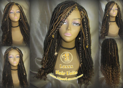 Long Wavy Goddess Faux Locs Blonde Honey 27 Brown Hair Gypsy Bohemian Boho Dread Loc 27 DE SE Dred Lock  Braided Wigs Carnival Festival Hair