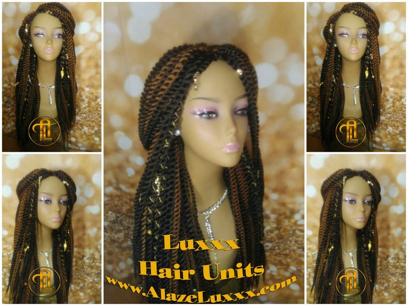Jumbo Big Large Senegalese Twist Rope Twist Wig Unit! Glueless Lace Finish! Medium Large FREE SHIPPING! Brown Blonde Braid Wig