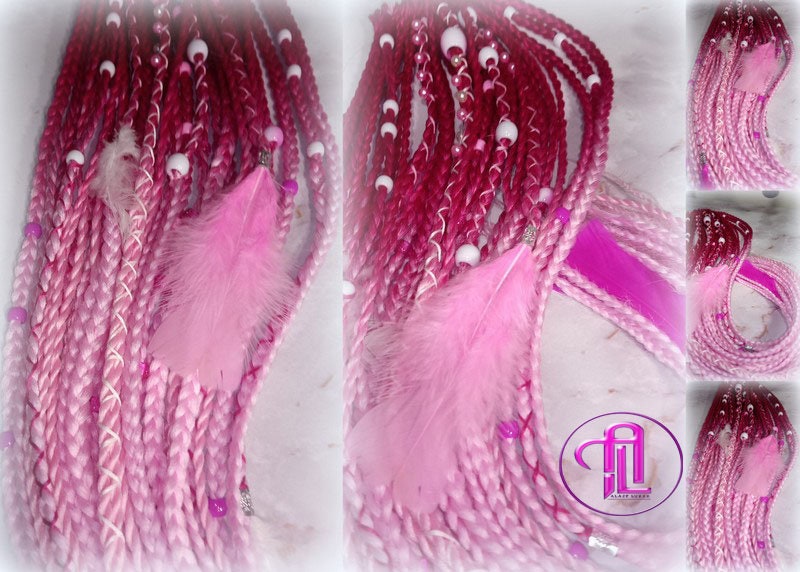 Ponytail Hair Fall Extensions Dark Pink Light Pink Ombre Elements Accents Feathers synthetic box braids hair scrunchie clip in Clip on Braid