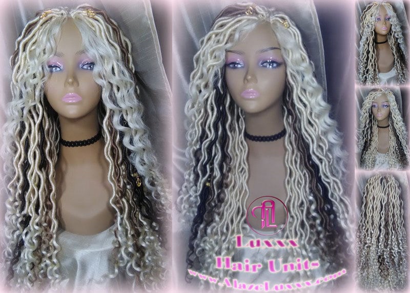 Goddess Faux Boho Platinum Blonde Braid Wig Gypsy Bohemian  Dread Locs Wig Honey Blonde Brown #613 #27 #4 Wavy  Dred  Lock Alopecia Cosplay
