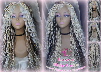 Goddess Faux Boho Platinum Blonde Braid Wig Gypsy Bohemian  Dread Locs Wig Honey Blonde Brown #613 #27 #4 Wavy  Dred  Lock Alopecia Cosplay