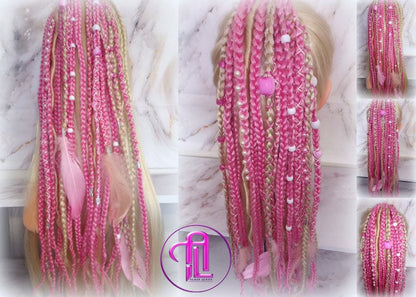 Ponytail Hair Fall Extensions Blonde Pink Ombre Elements Accents Feathers synthetic box braids hair scrunchie clip in Clip on Braids