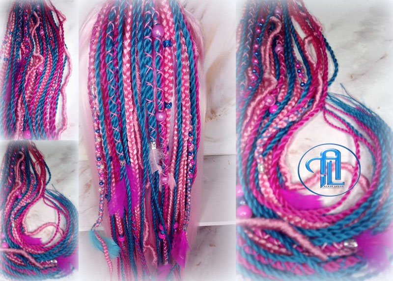 Ponytail Hair Fall Extensions Pink Blue Elements Accents Feathers synthetic box braids hair scrunchie clip in Clip on Braids