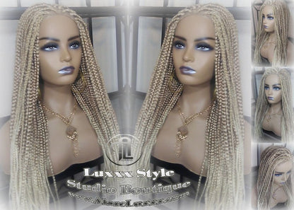 Box Braid Wig Blonde 613 27 Mix Ombre Balayage Honey Blonde Platinum Lace Baby Hair Straight! Braid Lace Wig for Black White Women Alopecia