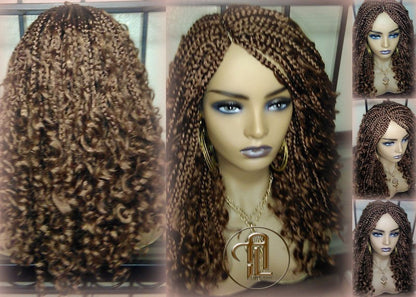 Box Braid Boho Short Curly Wig 14in Brown Auburn 30 Distressed Goddess Box Braids Loose Curly Hair SAME DAY SHIPPING - Ready to Ship