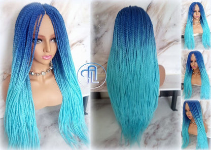 Blue Ombre Senegalese Twist Braid Wig Small Long Gradient Unicorn Mermaid Wig Sale Alopecia Braids Light Royal Indigo Blue  Ready to Ship