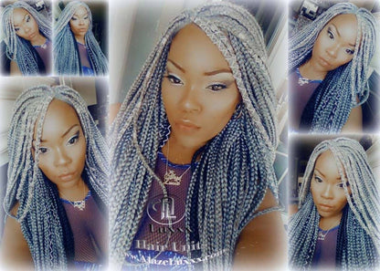 Box Braid 44 51 Wig Grey Gray Silver Lace Baby Hair Storm Long Medium Straight Glueless! Braid Lace Wig Pre Stretched Braiding Hair