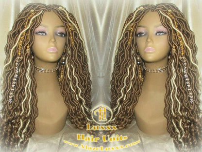Wavy Goddess Faux Locs Blonde Honey 27 Hair Gypsy Bohemian Boho Dread Loc 613 27 DE SE Dred Lock Crochet Braided Wigs Carnival Festival Hair