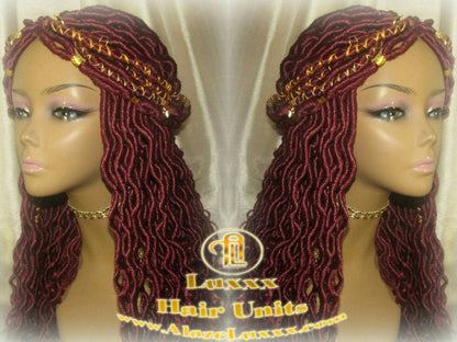 Rich Red Gold Goddess Faux Loc Braided Wig Gypsy Bohemian Boho Dread DE SE Dred Lock Crochet Braided Wig Costume Carnival Festival Hair wig