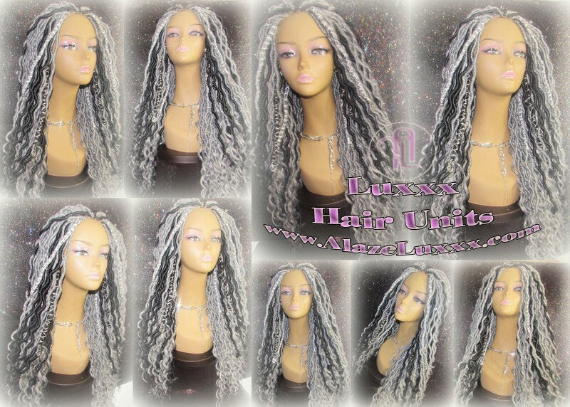 Silver Black 1B Grey Gray Black 44 51 Platinum 22-24' Long Wig Storm Gypsy Boho Faux Dread Loc Wig Unit Wavy Marley Dred Carnival Festival